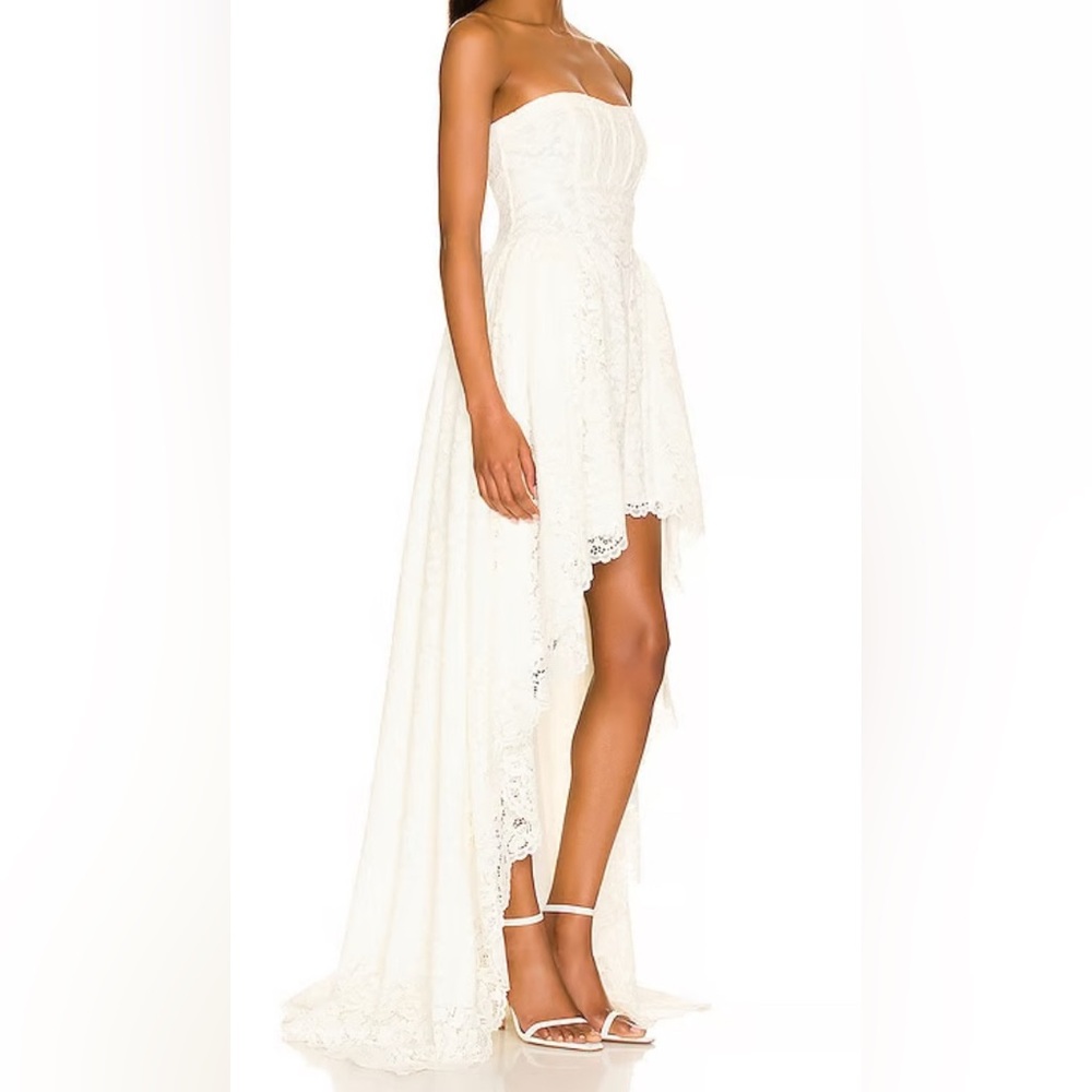 NWT RYSE The Label Lace Asymmetrical Strapless White Dress size small